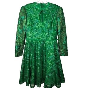 Kelly Green Sequin Long Sleeve A-Line Keyhole Neckline Short Dress